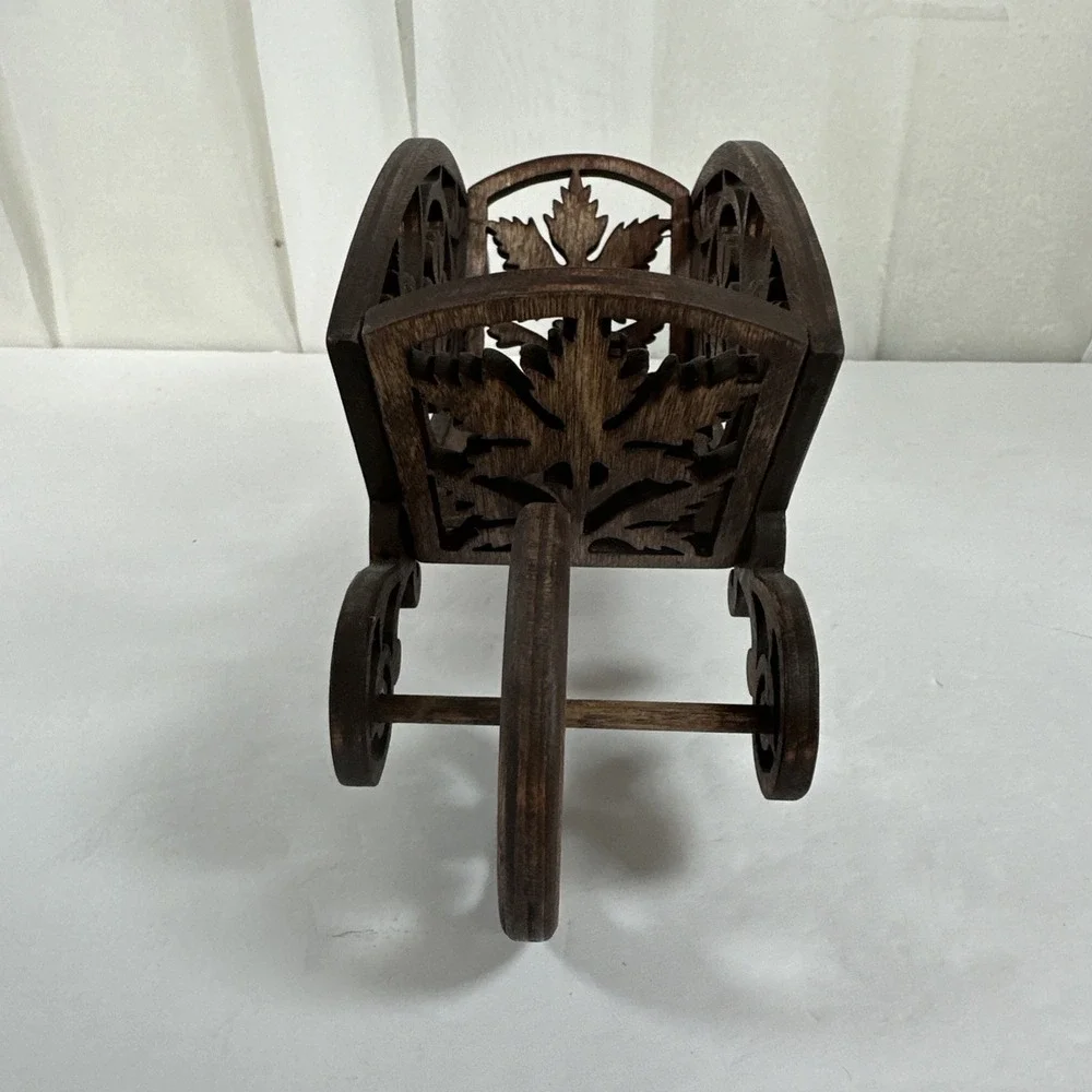 Hand Made Scrollwork Wooden Wheelbarrow Figurine 11